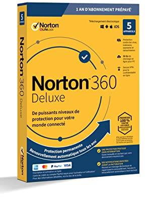 Antivirus - Norton 360 Deluxe - Licence 1 an - 5 PC - 50Go stockage en ligne