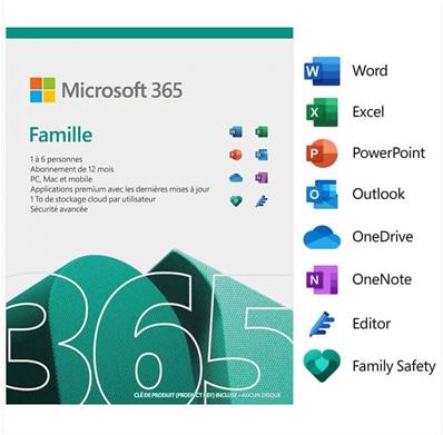 Microsoft 365 Famille - pour 1 an - Licence 5 Utilisateurs - Téléchargement